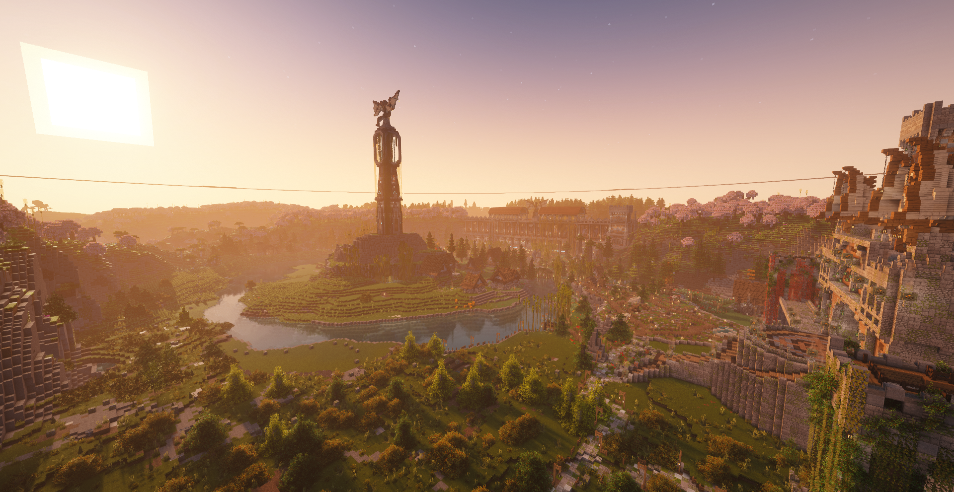 Dragonspire tower at sunset in ForgeFall RPG