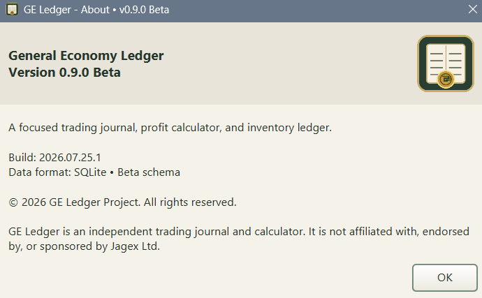 GE Ledger About window